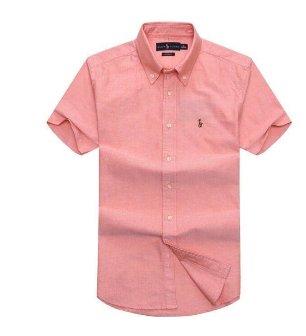 #Ralph light pink short-sleeved button-up shirt.